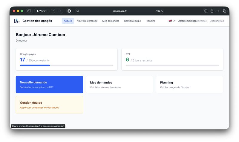 Application de gestion des congés générée avec Claude Code